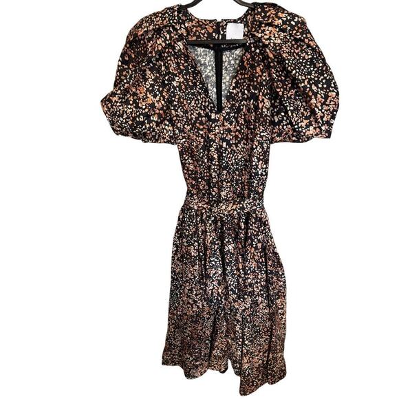 Acler NWOT Warner Belted Dress Puff Sleeves Linen A Line Maxi Black Brown Size 6 - Picture 7 of 15